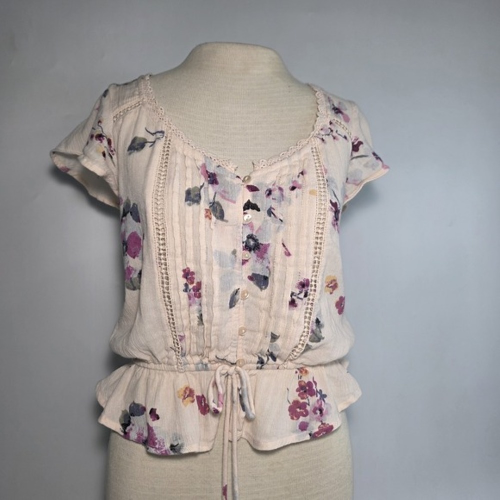 American Rag Women's Floral Flutter Sleeve Blouse Bohemian Peasant Cottage S